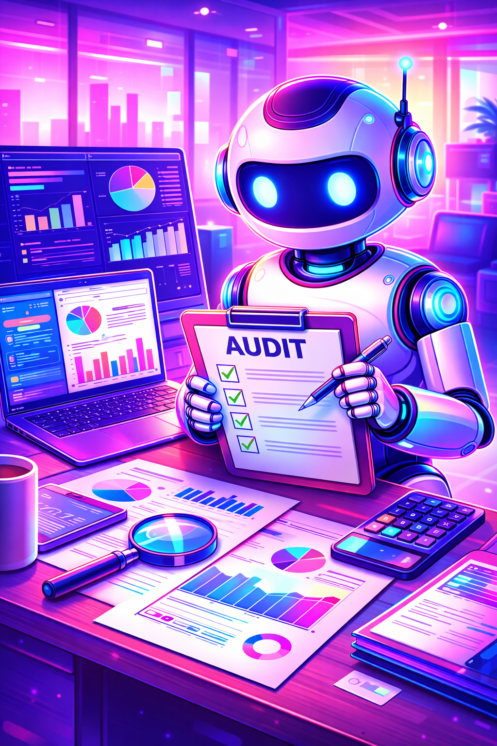 Illustration d'un audit IA futuriste